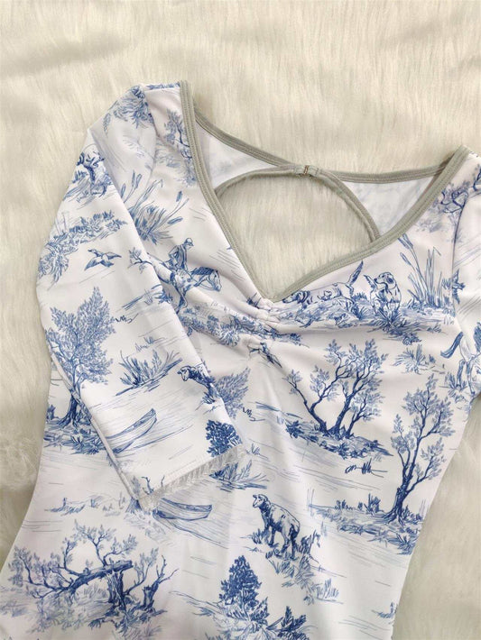 French Toile Print Leotard (Navy Blue トワル柄)