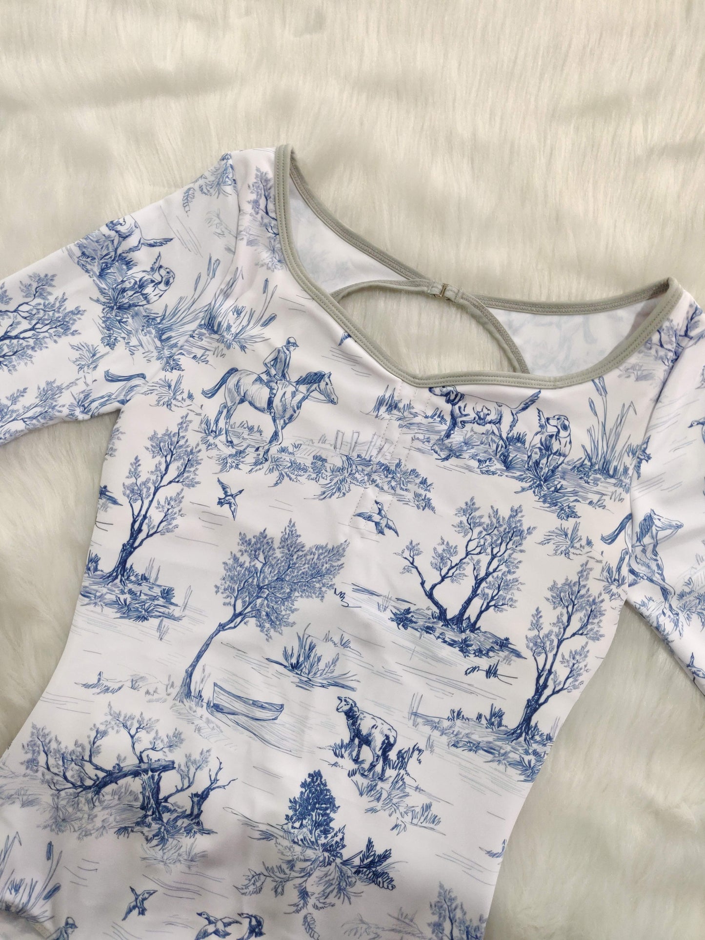 French Toile Print Leotard (Navy Blue トワル柄)