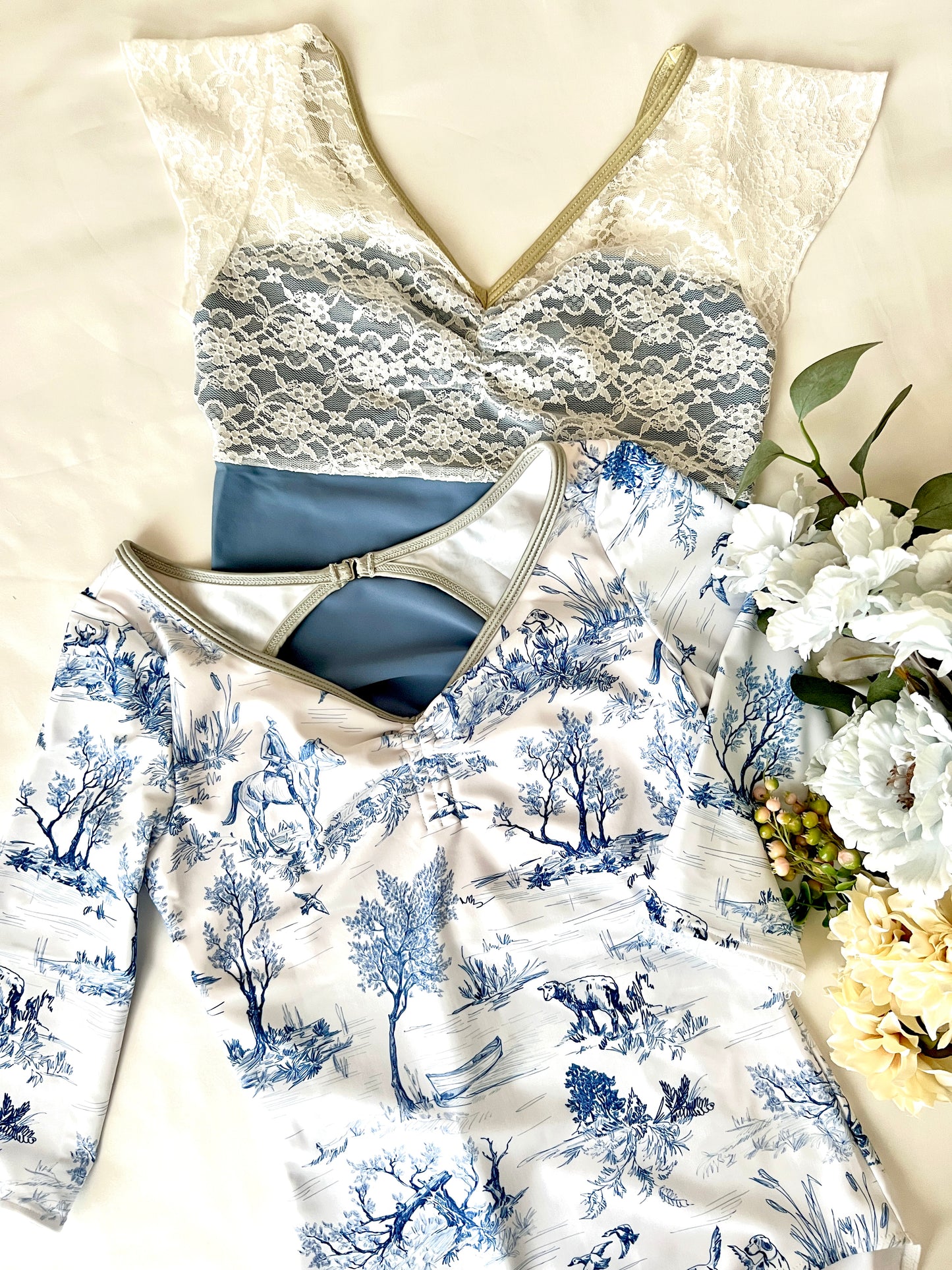 French Toile Print Leotard (Navy Blue トワル柄)