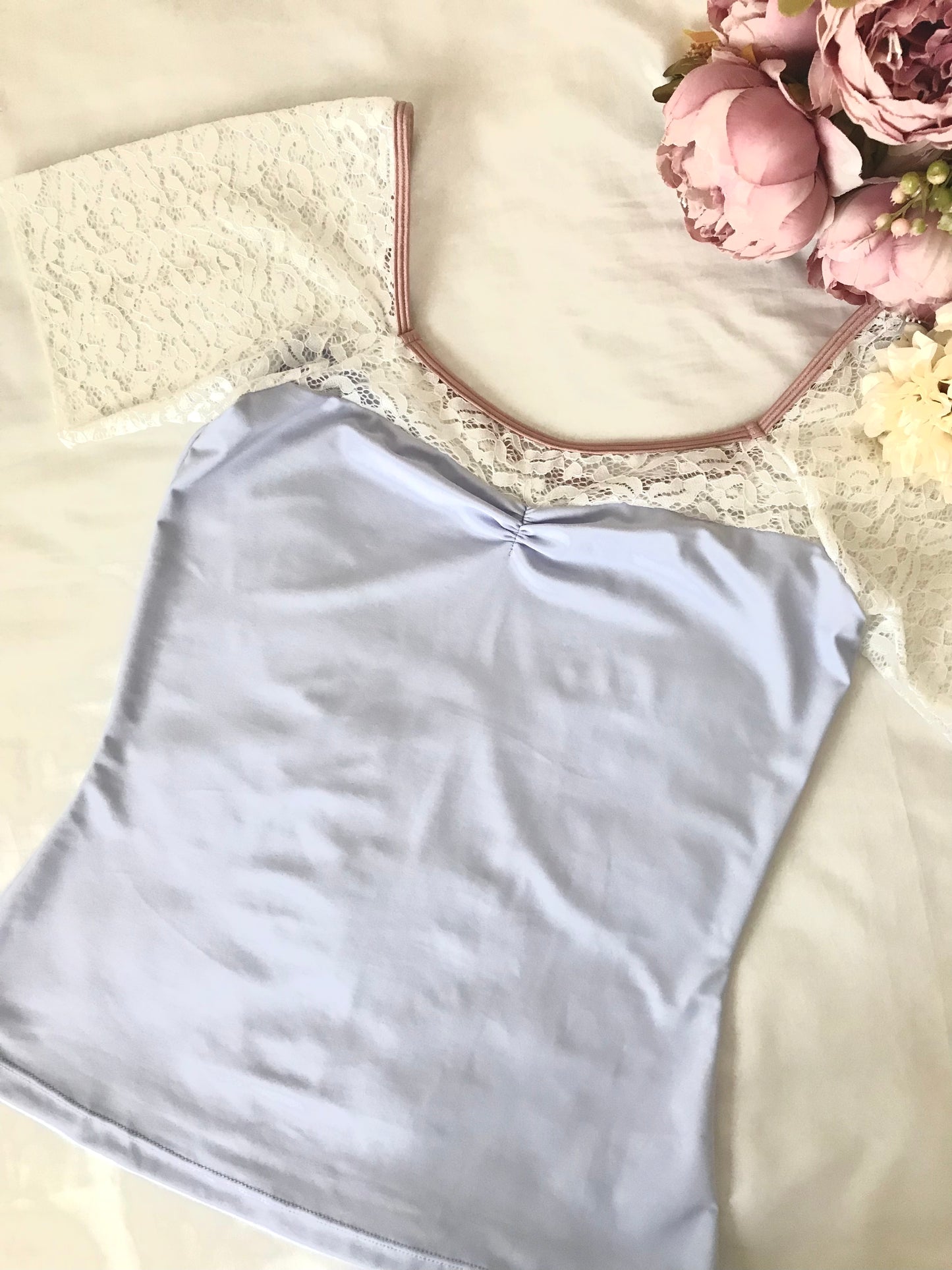 Lavender White Lace Tops