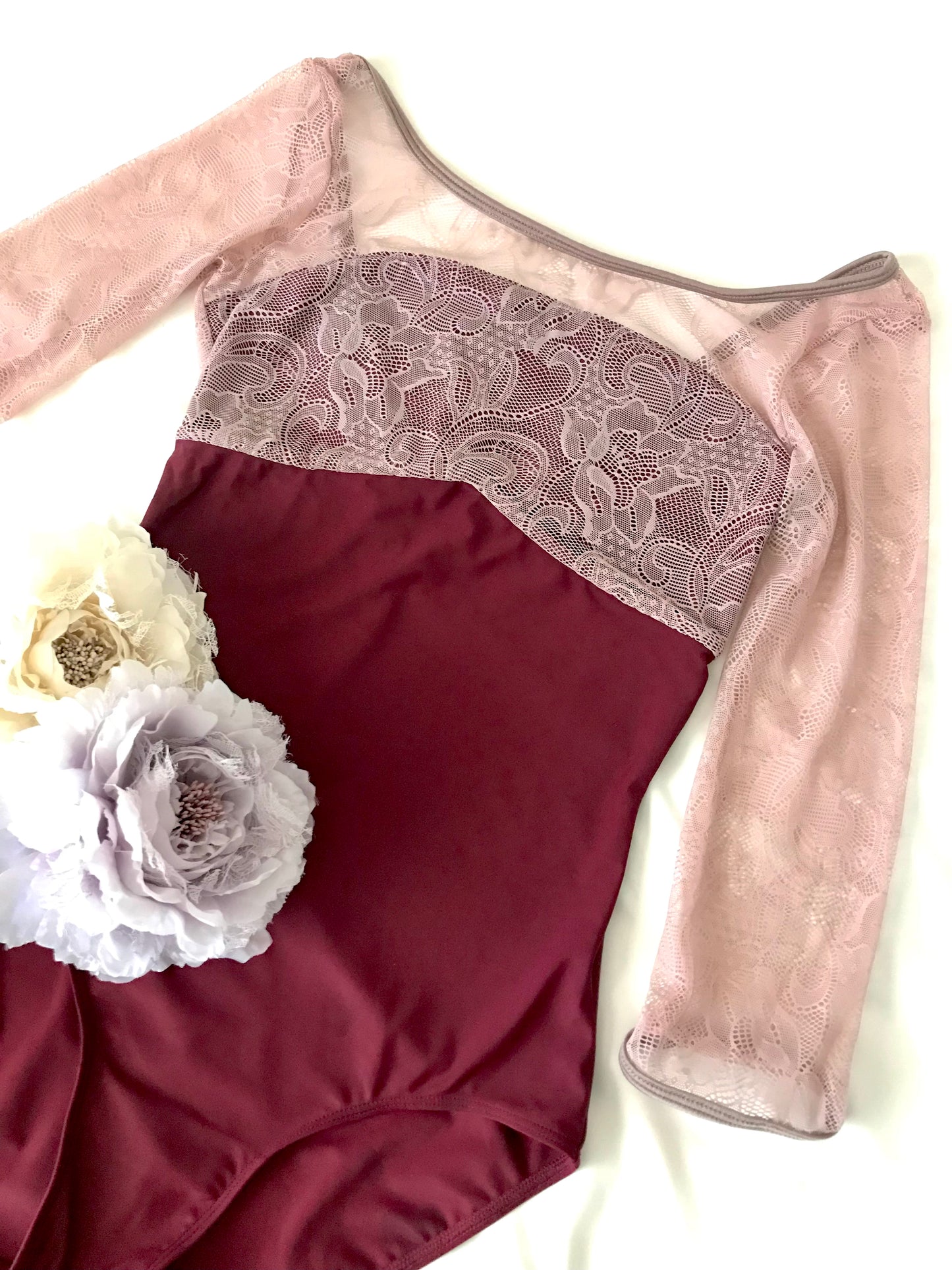 Lovely Lace 3/4 Sleeve Leotard  ( Wine )