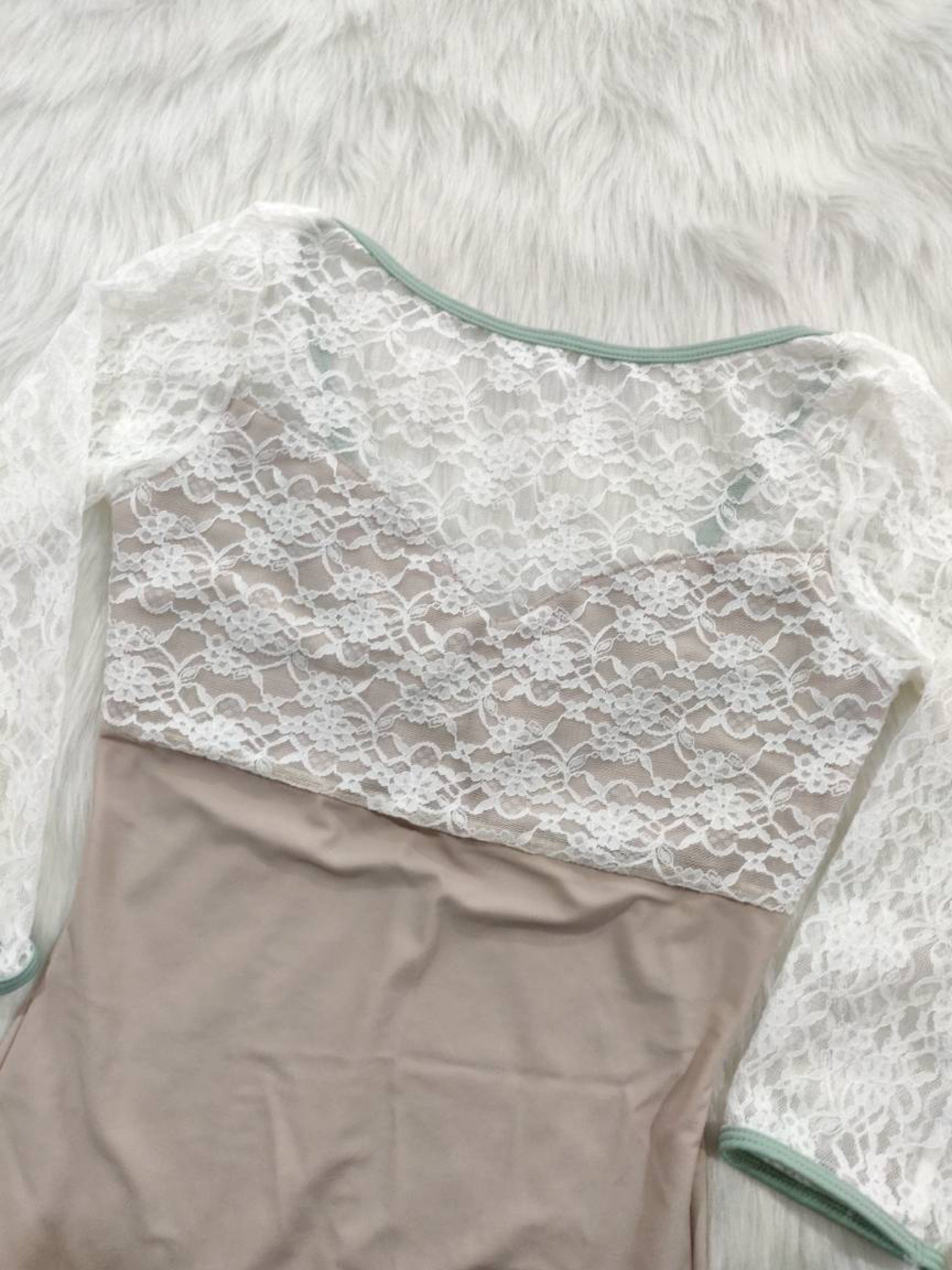 Chic Lace Long Sleeve Leotard♡Beige (Scheduled to be released around the  end of February)