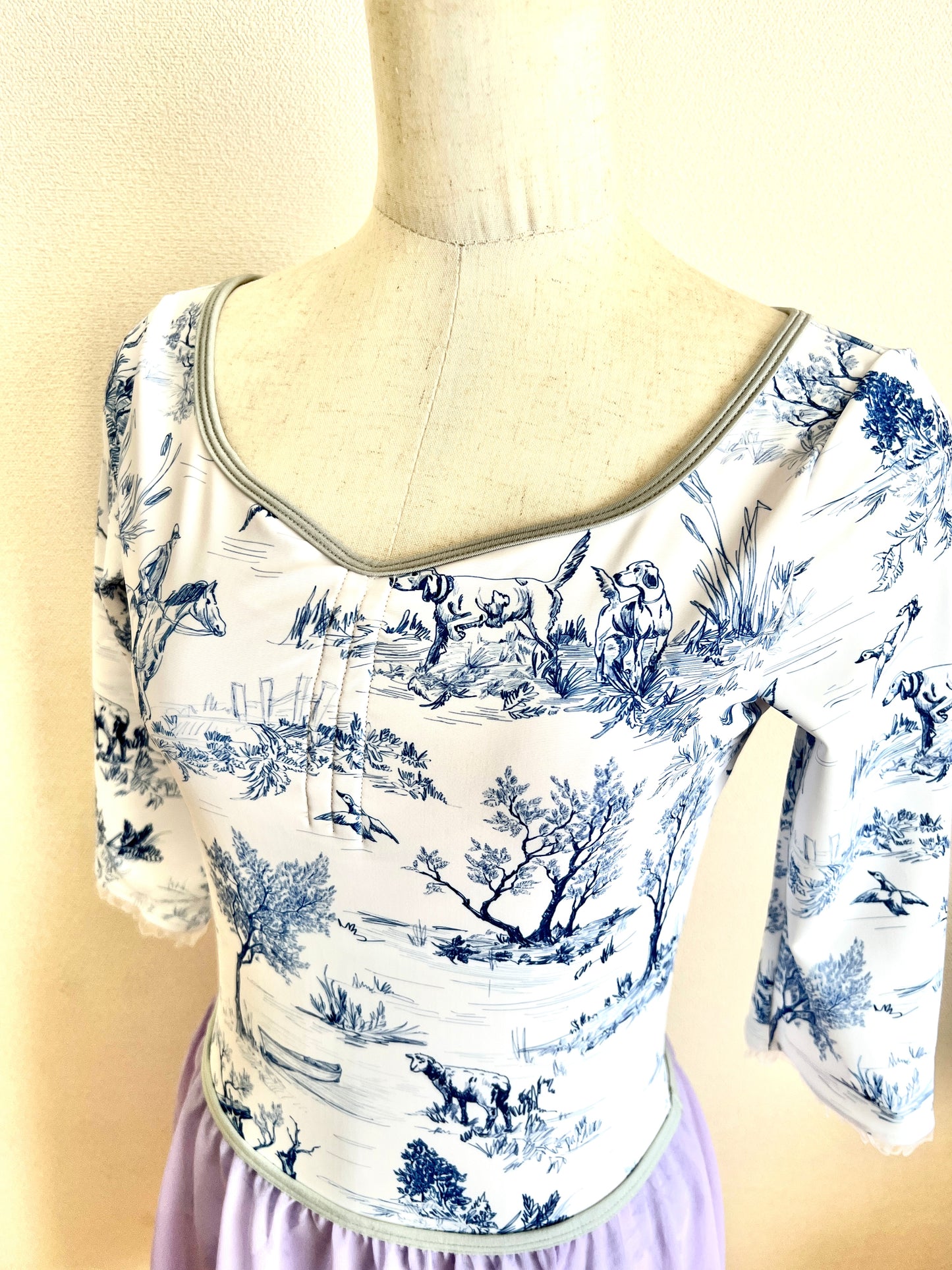 French Toile Print Leotard (Navy Blue トワル柄)