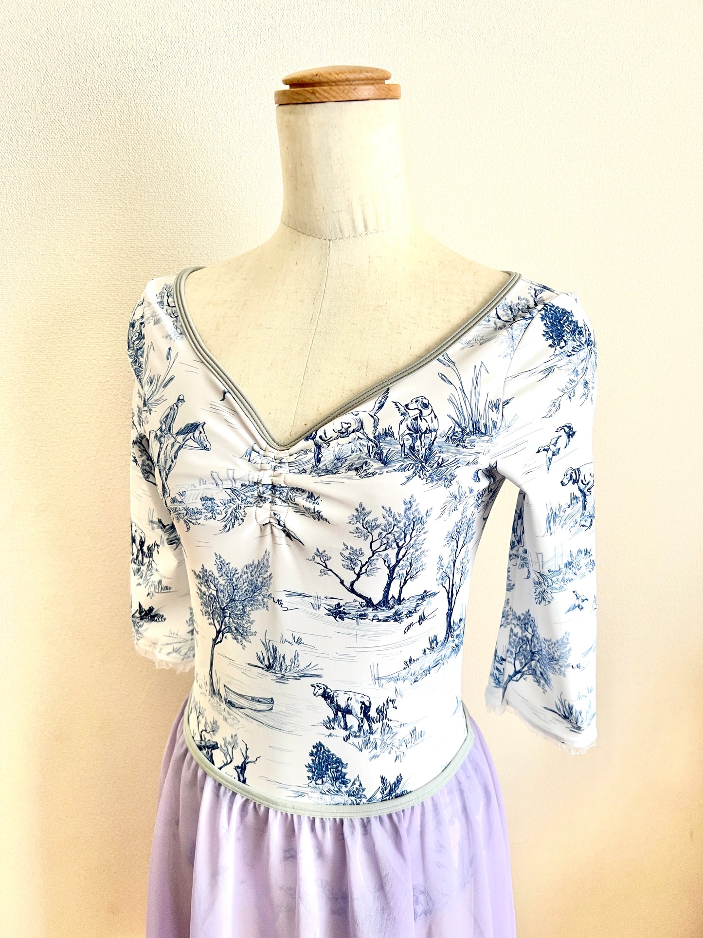 French Toile Print Leotard (Navy Blue トワル柄)