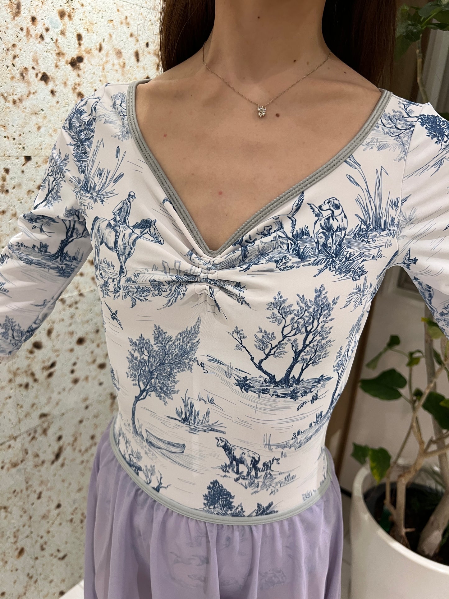 French Toile Print Leotard (Navy Blue トワル柄)